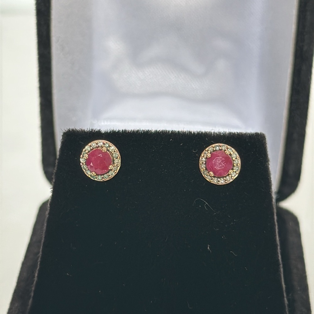 Diamonds Ruby 10k real solid gold earrings - Picture 2 of 4